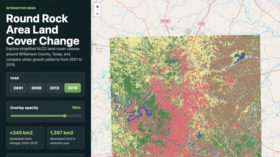 Round Rock land-cover webmap with NLCD overlay and year controls