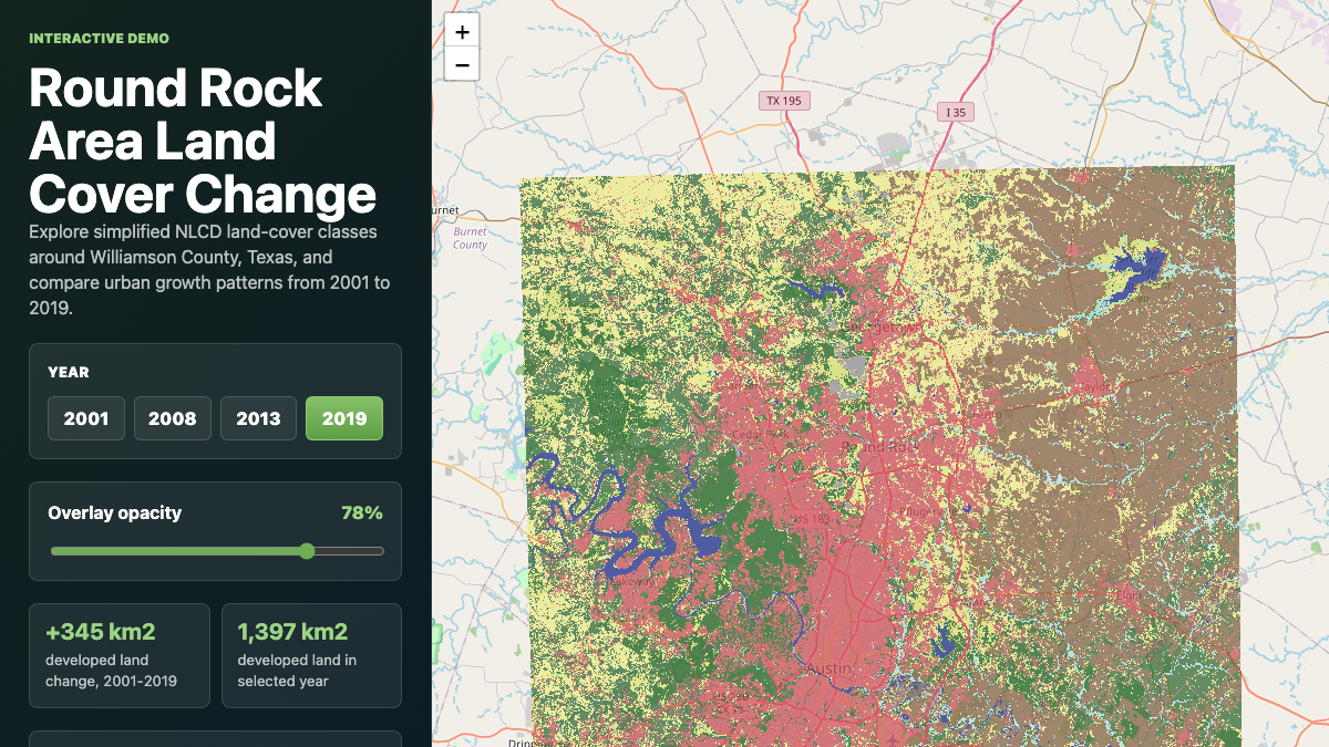 Round Rock land-cover webmap with NLCD overlay and year controls